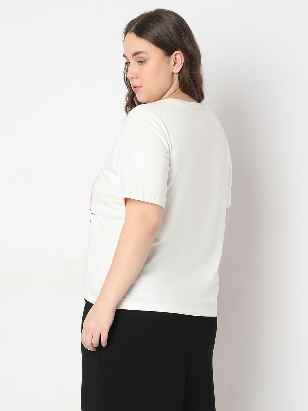 Curve White Graphic Quote Print T-Shirt