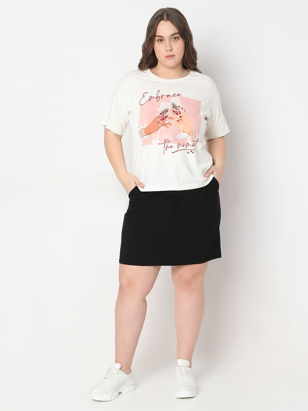 Curve White Graphic Quote Print T-Shirt