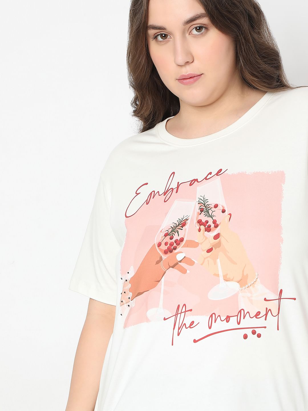 Curve White Graphic Quote Print T-Shirt