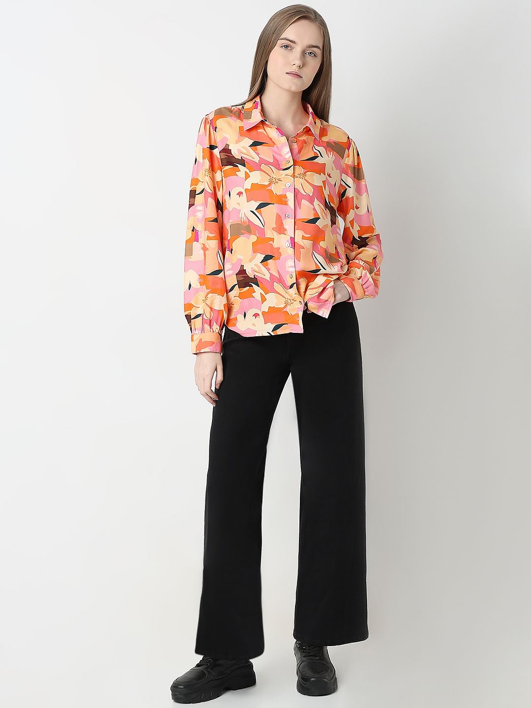 Orange Floral Print Shirt