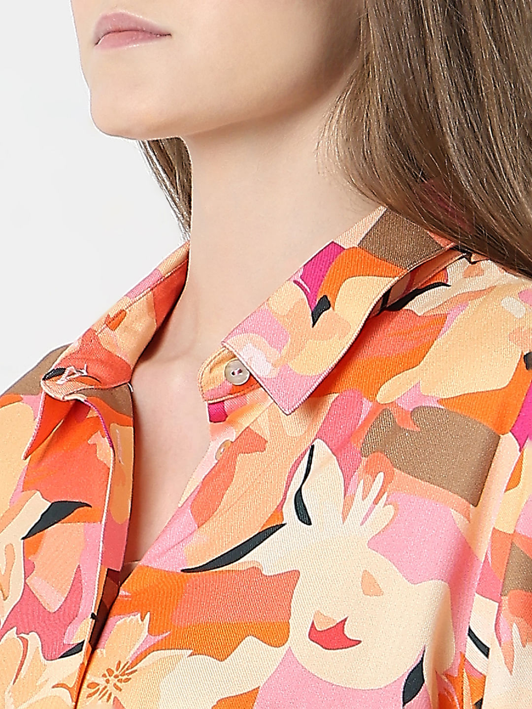 Orange Floral Print Shirt