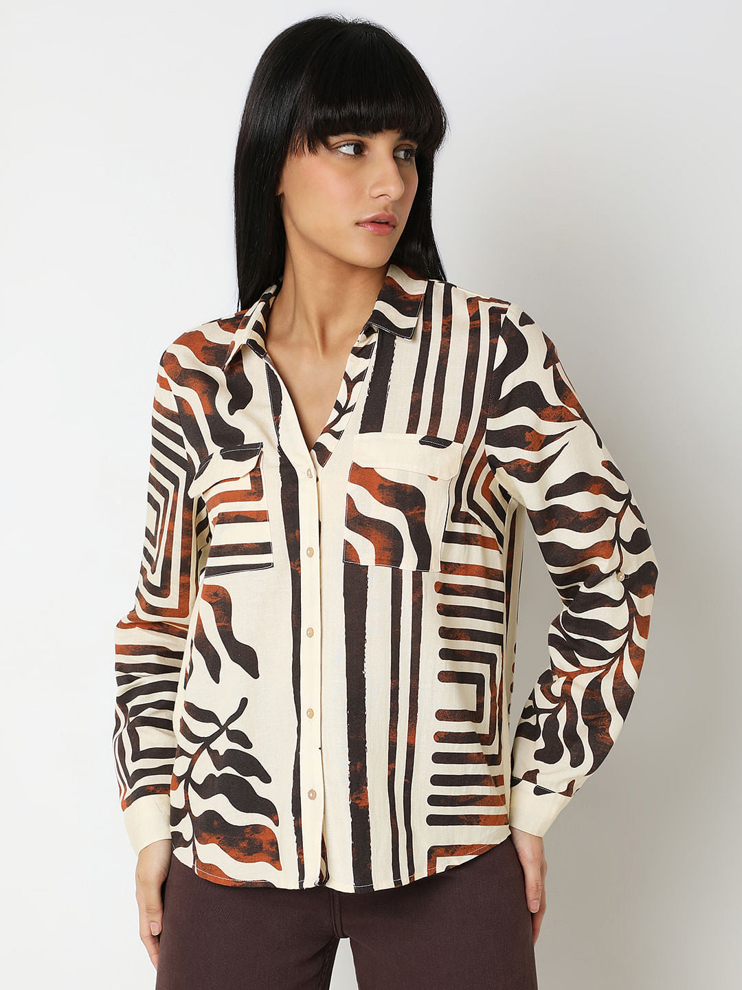 Brown Abstract Print Shirt