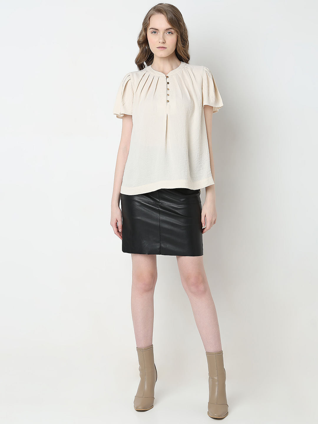 Cream Short Sleeves Top