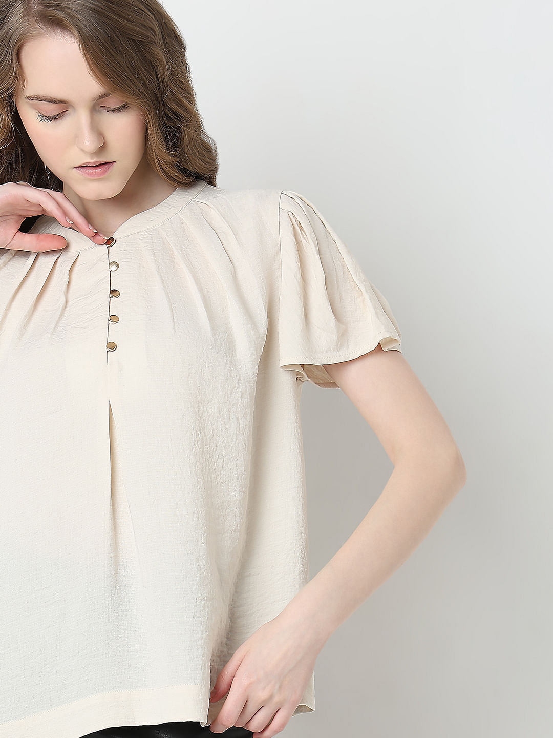 Cream Short Sleeves Top