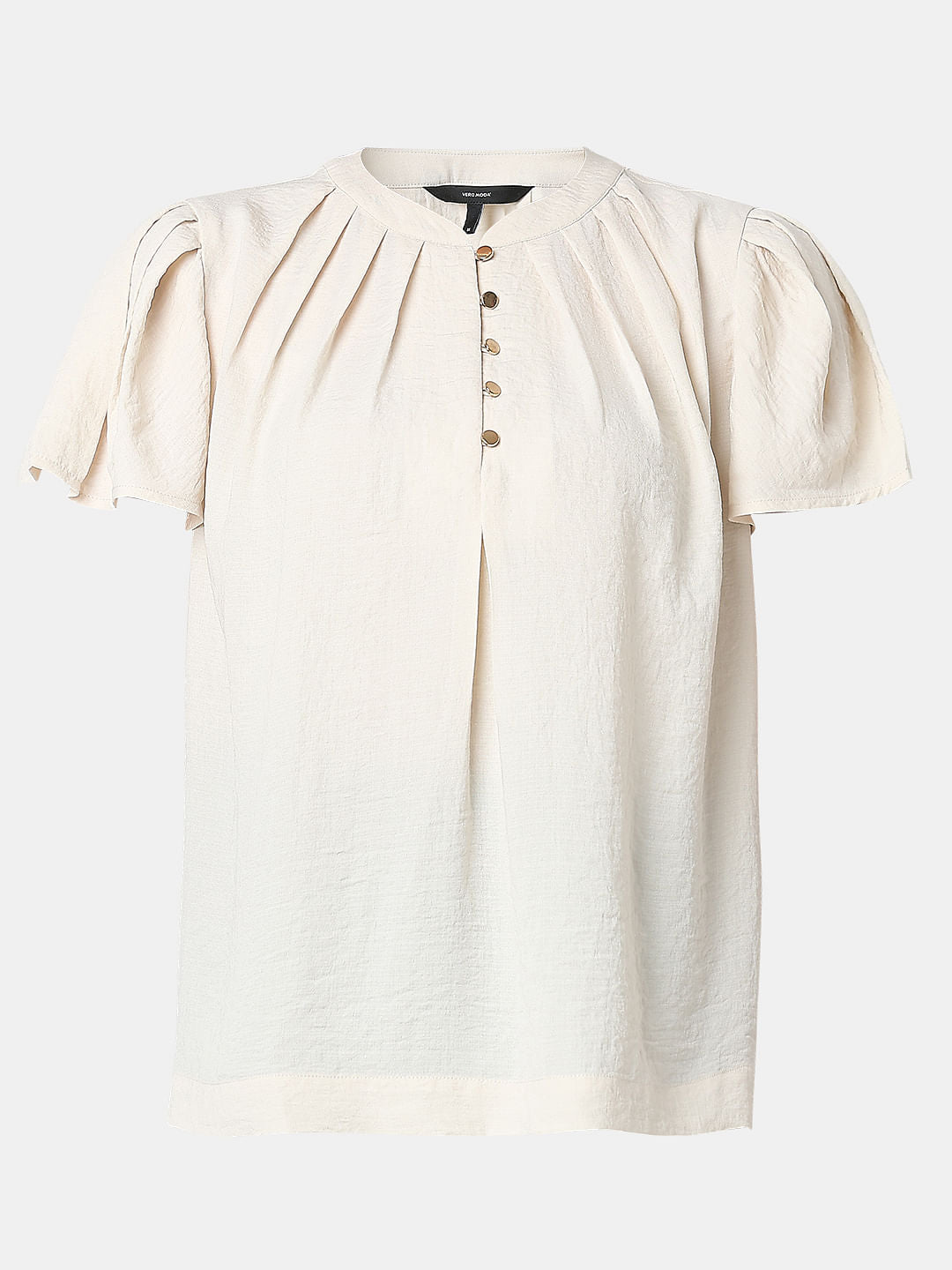 Cream Short Sleeves Top