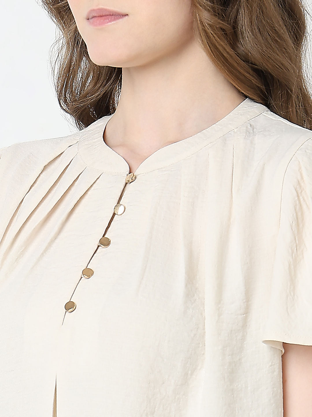 Cream Short Sleeves Top