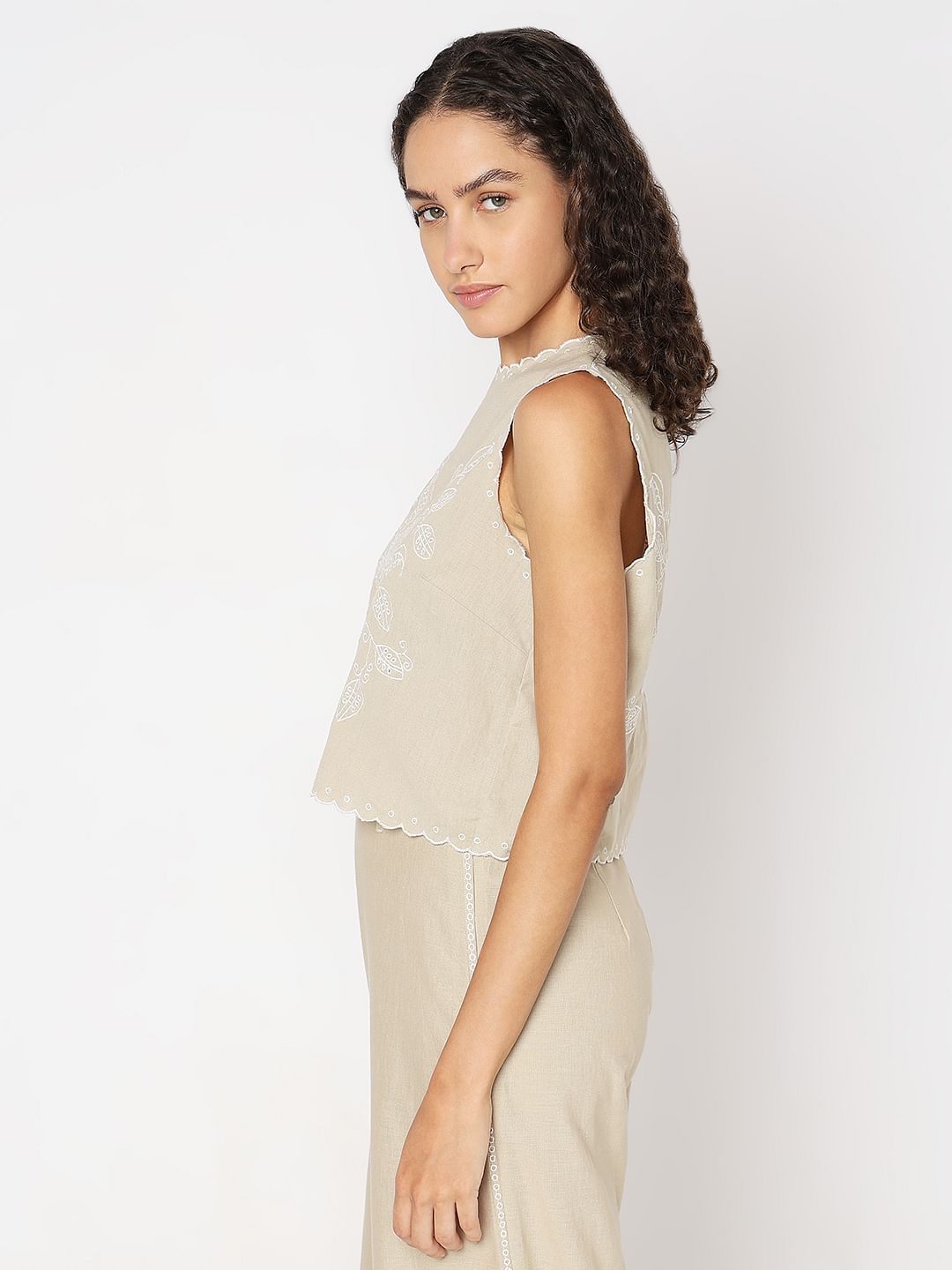 Beige Sleeveless Co-Ord Set Top