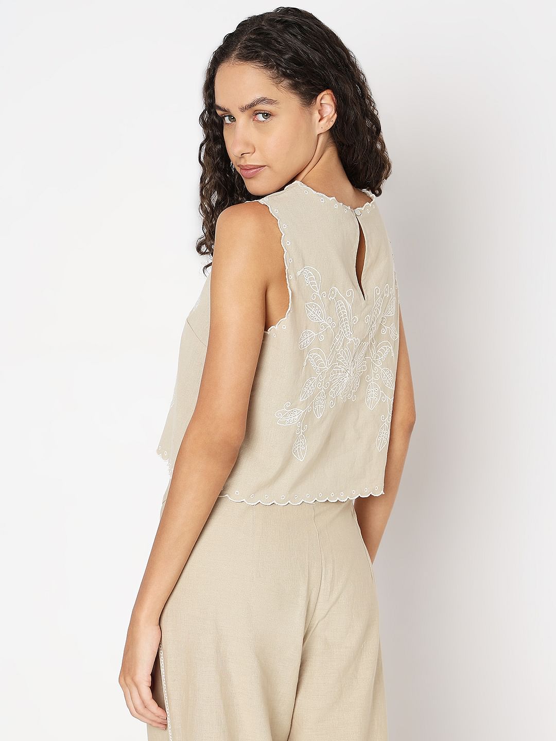 Beige Sleeveless Co-Ord Set Top