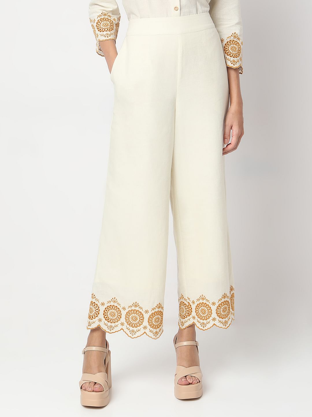 Ecru Cut-Out Co-Ord Set Pants