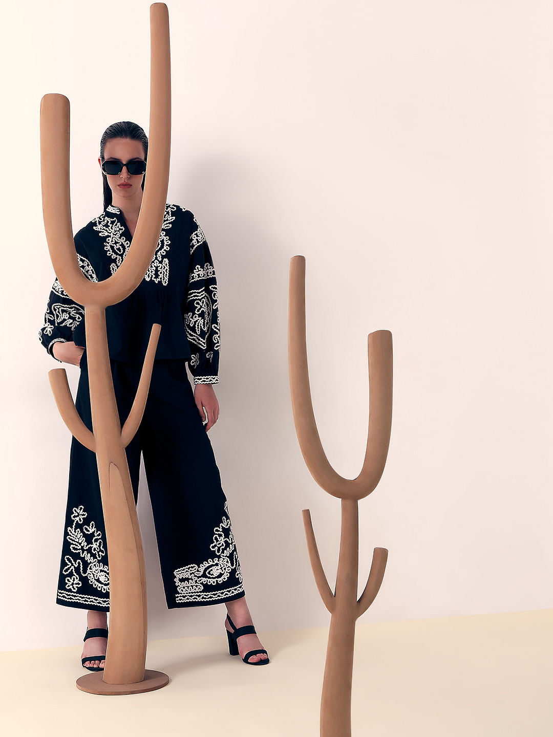 Black Embroidered Co-Ord Set Pants