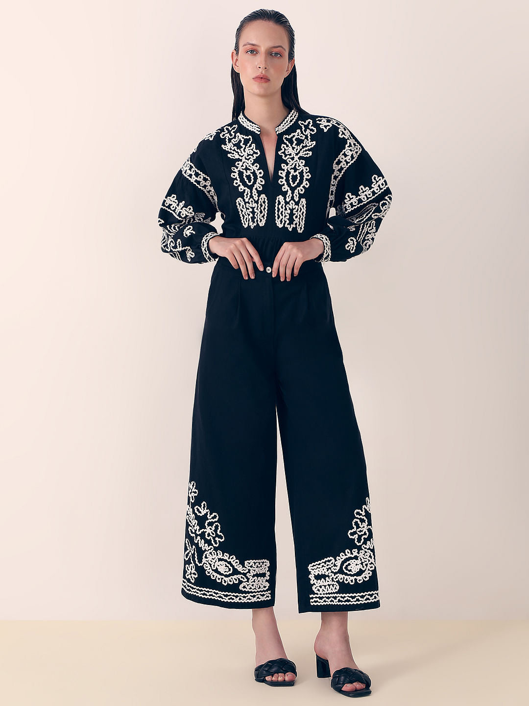Black Embroidered Co-Ord Set Pants