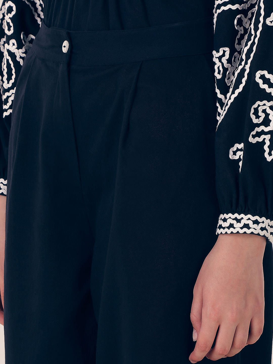 Black Embroidered Co-Ord Set Pants