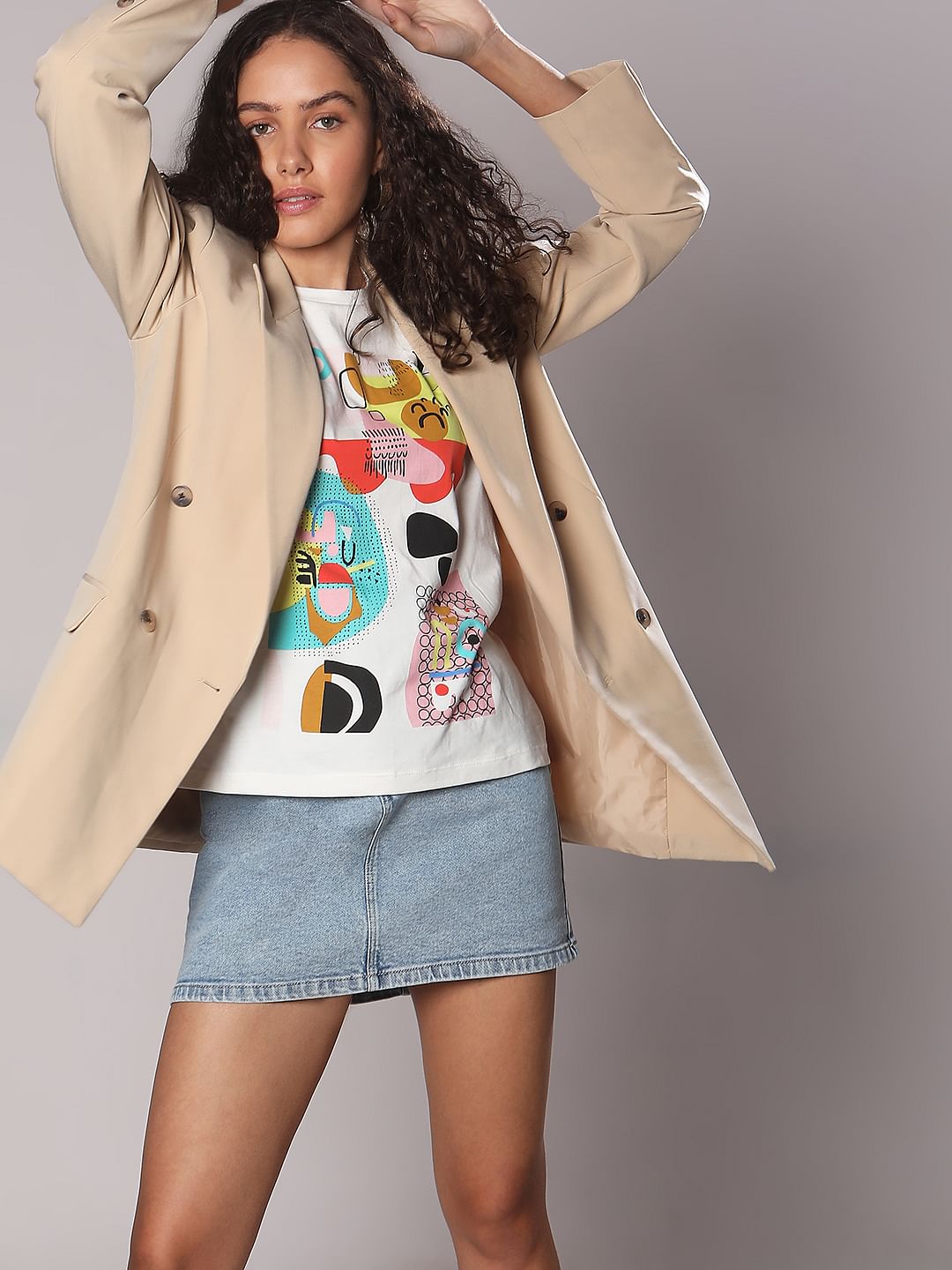 White Graphic Print Cotton T-Shirt