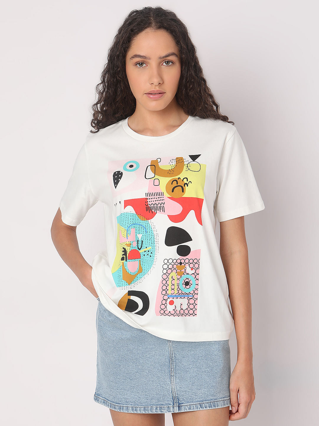 White Graphic Print Cotton T-Shirt