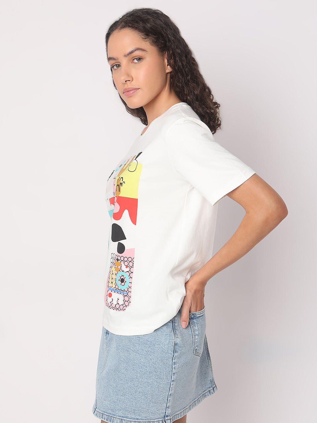 White Graphic Print Cotton T-Shirt