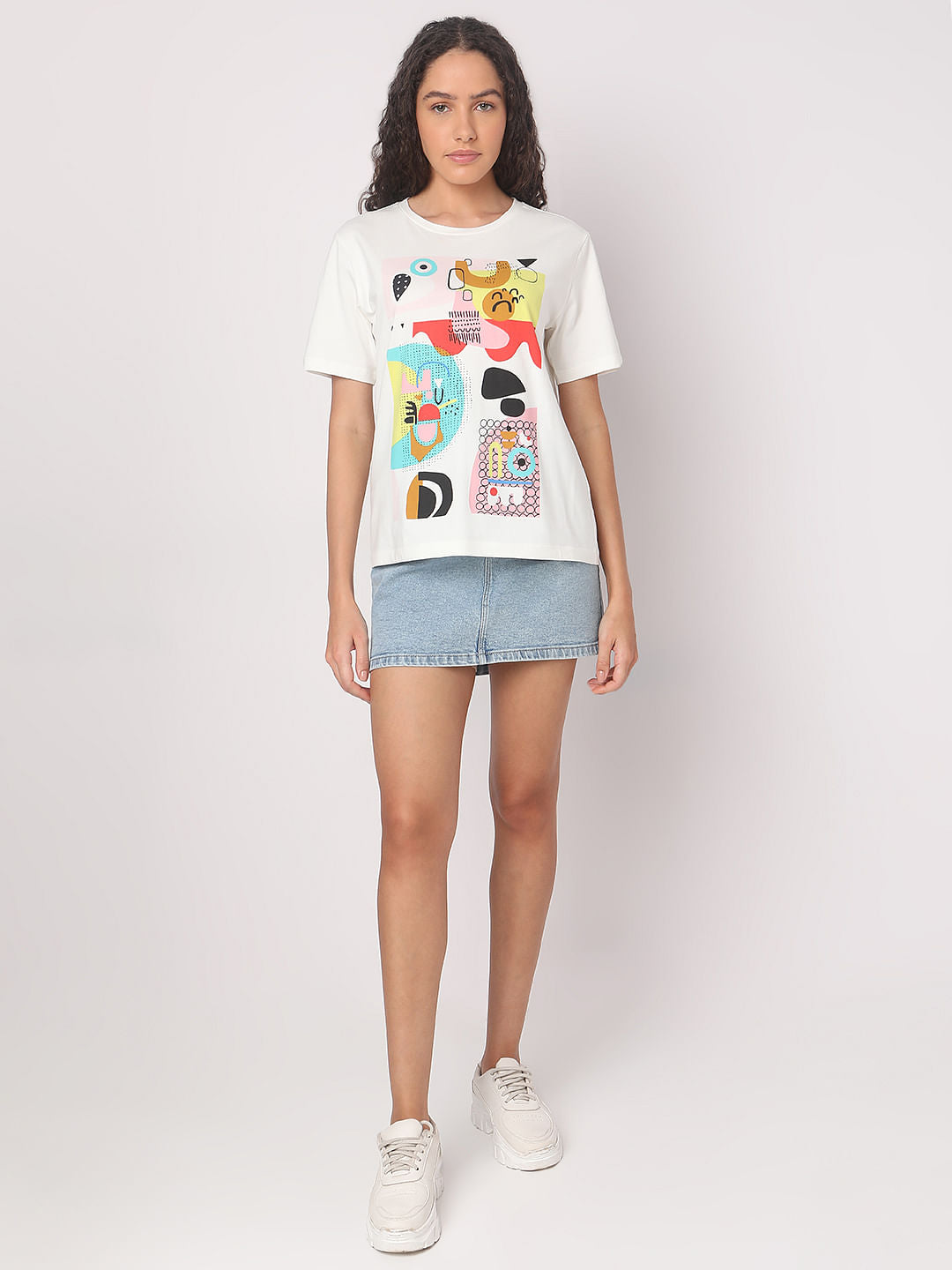 White Graphic Print Cotton T-Shirt