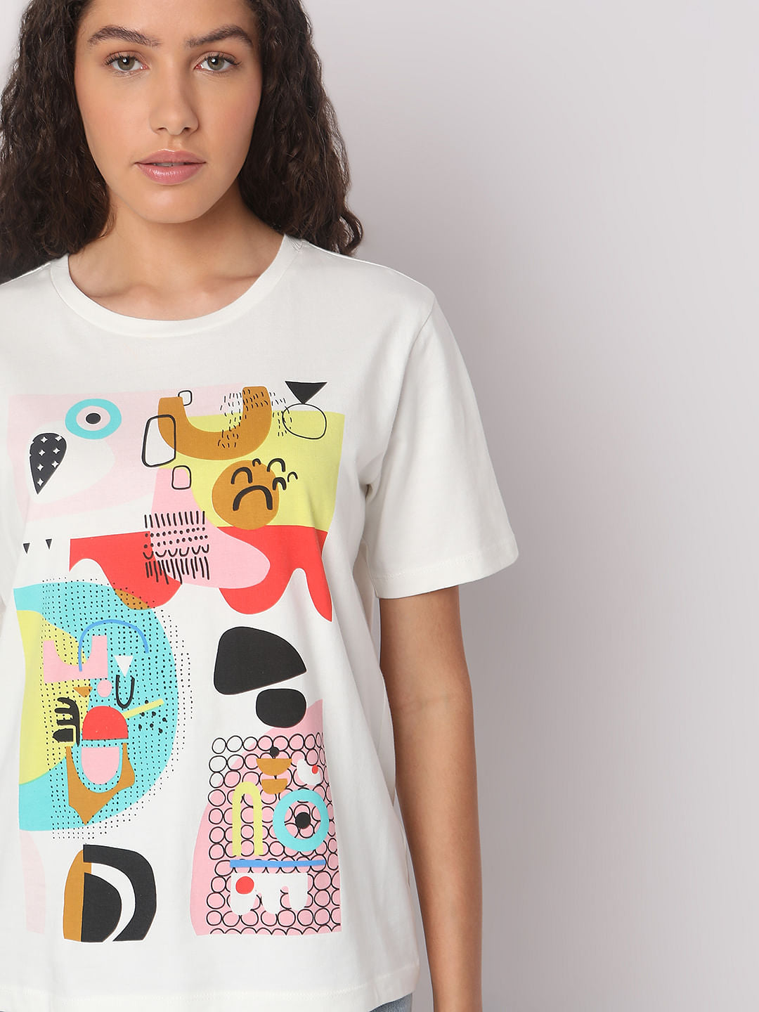 White Graphic Print Cotton T-Shirt