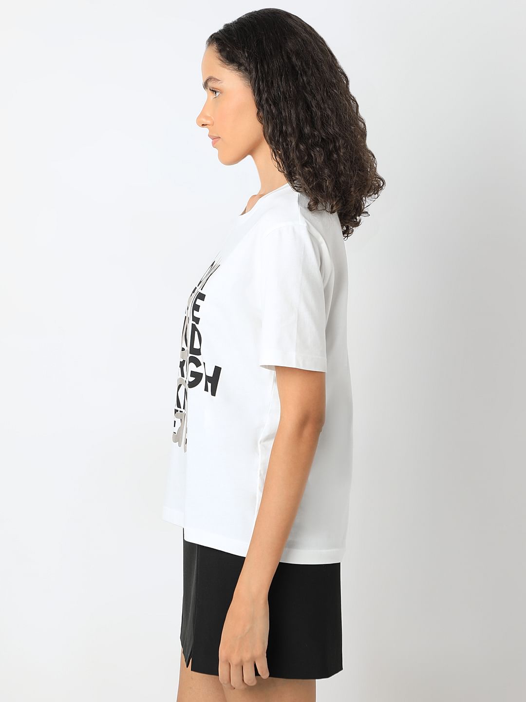 White Typographic Print Cotton T-Shirt