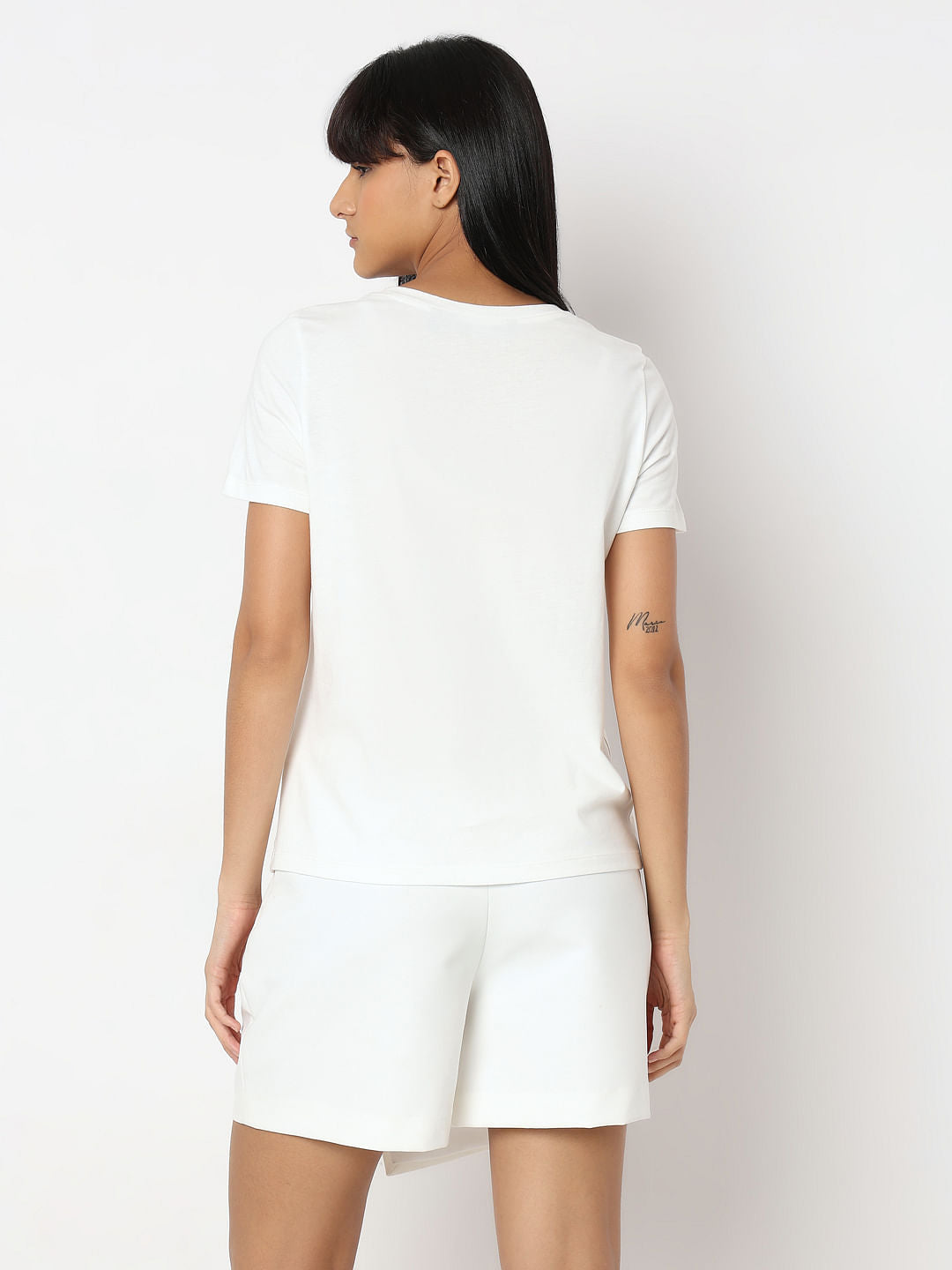 White Embellished Cotton T-Shirt