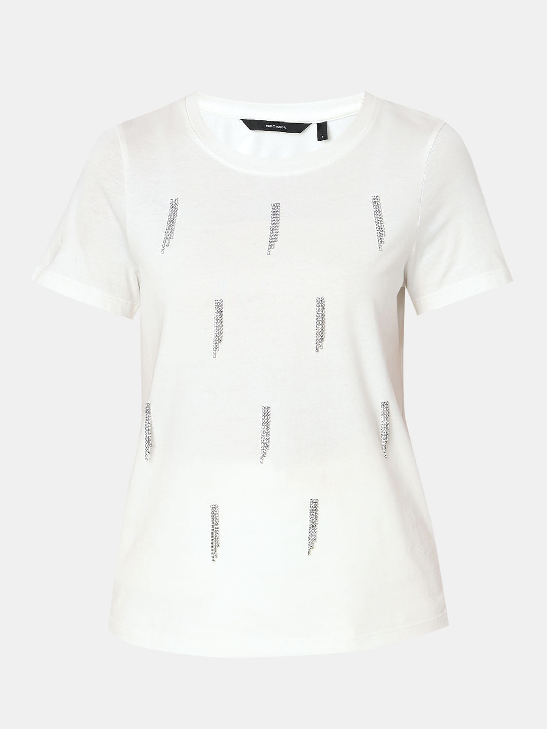 White Embellished Cotton T-Shirt