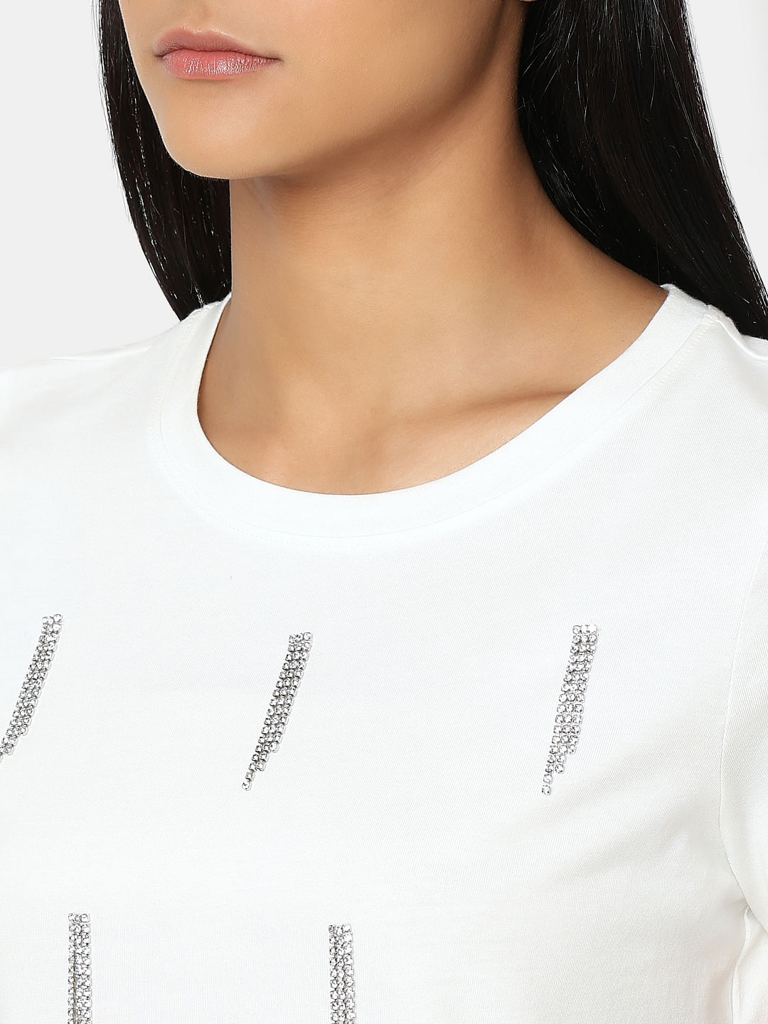 White Embellished Cotton T-Shirt