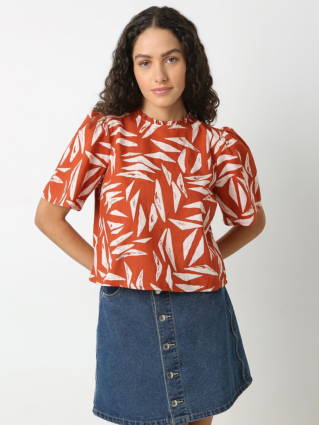 Brown Printed Cotton Top