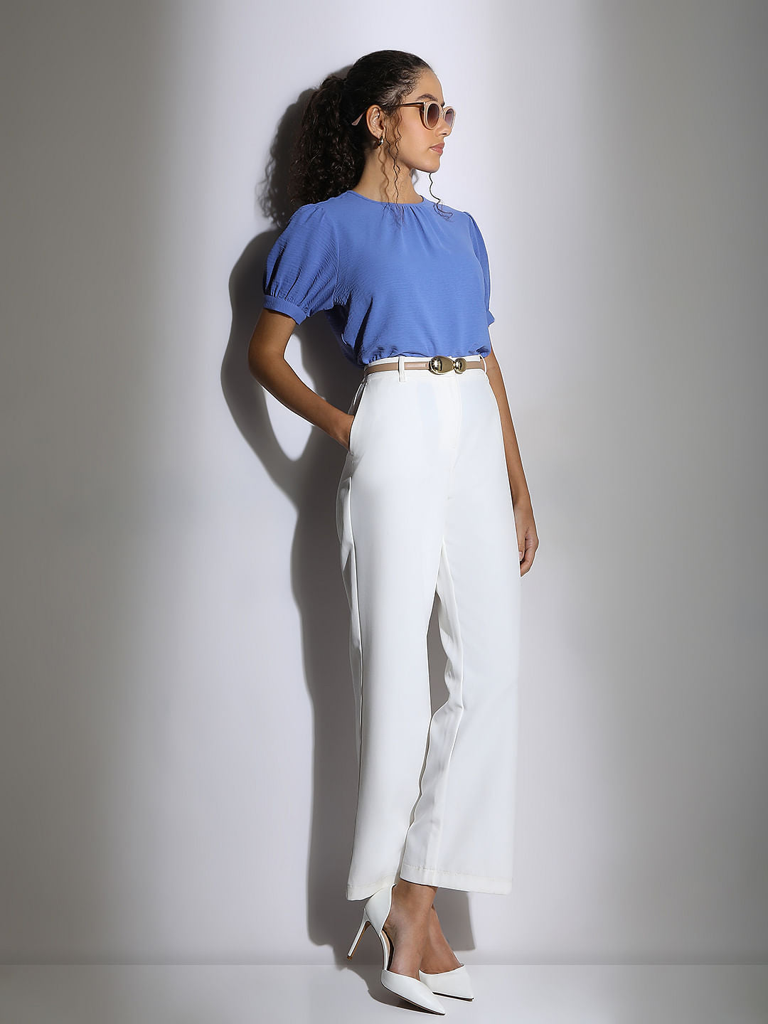 Blue Puff Sleeves Top