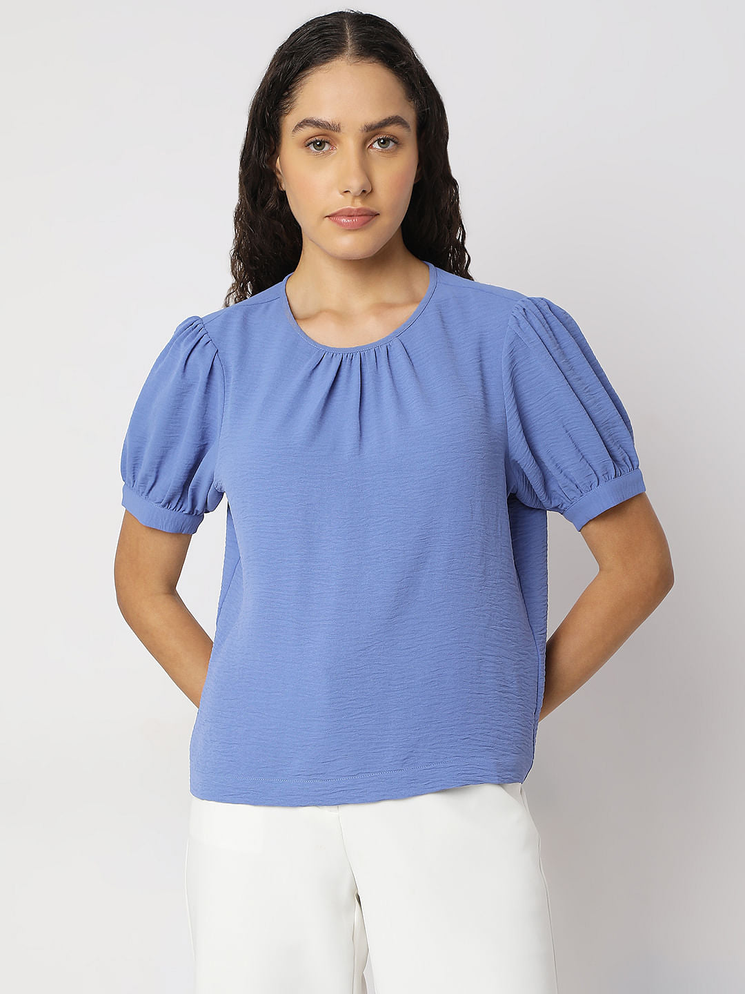 Blue Puff Sleeves Top