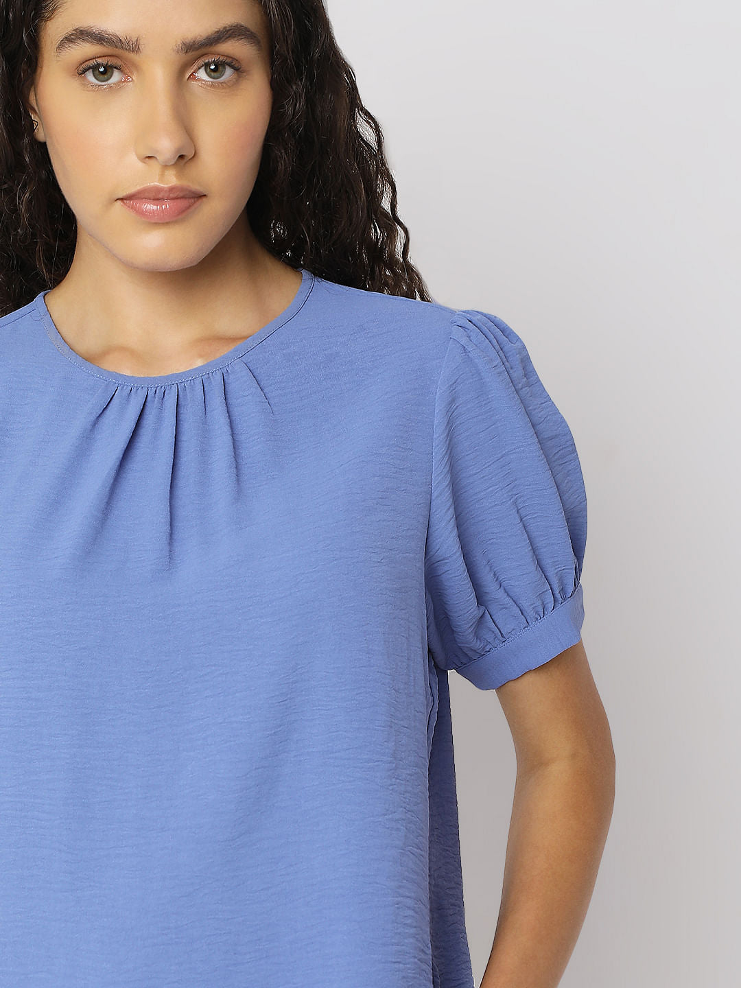Blue Puff Sleeves Top