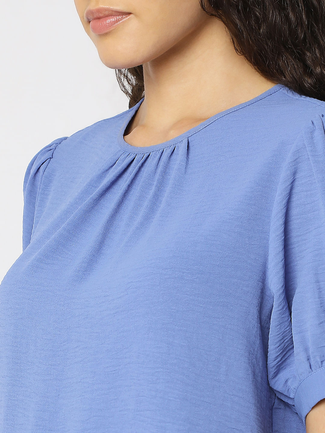 Blue Puff Sleeves Top