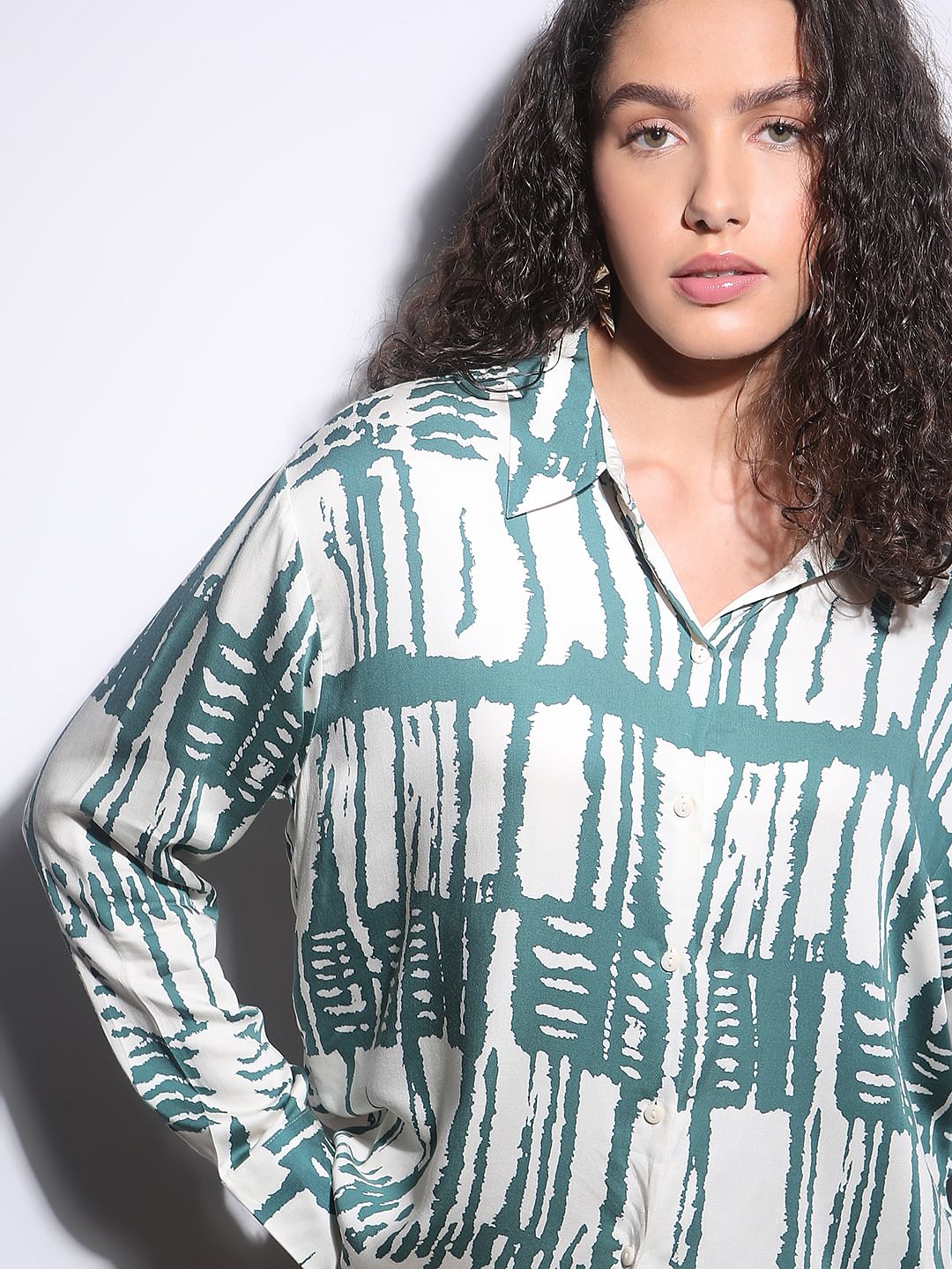 Sage Green Abstract Print Shirt