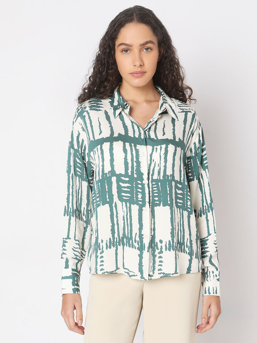 Sage Green Abstract Print Shirt