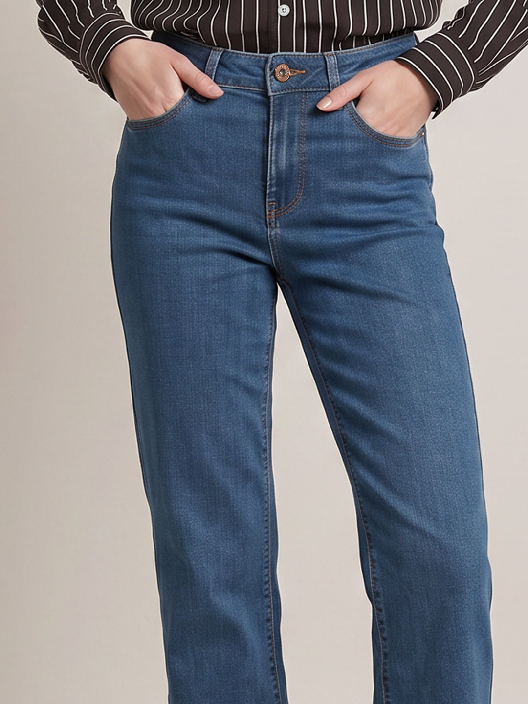 Blue High Rise Wide Leg Jeans
