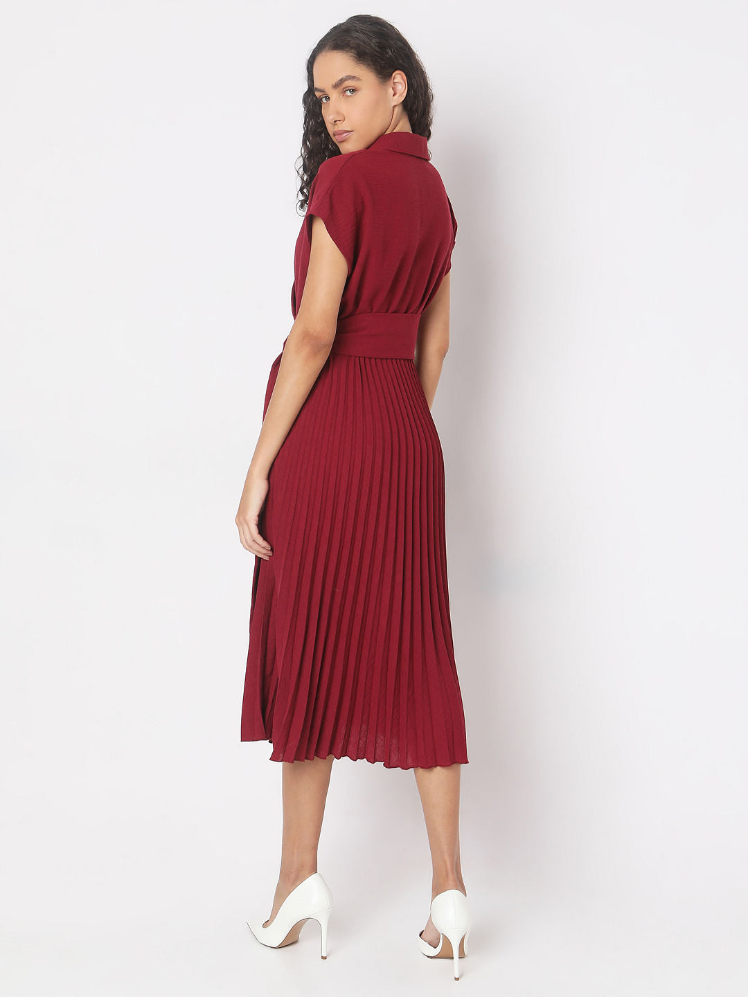 Red Pleated Midi Dress