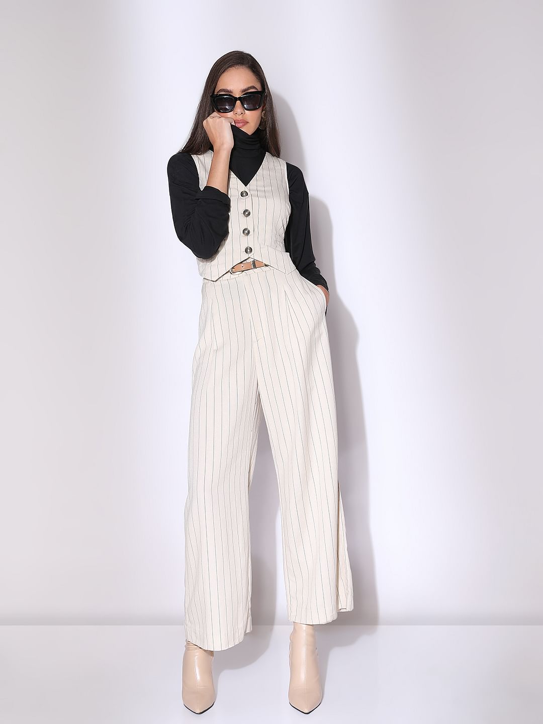 Off-White Pinstripe Co-Ord Set Pants