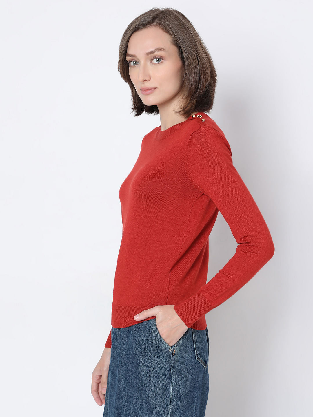 Red Long Sleeve Knit Pullover