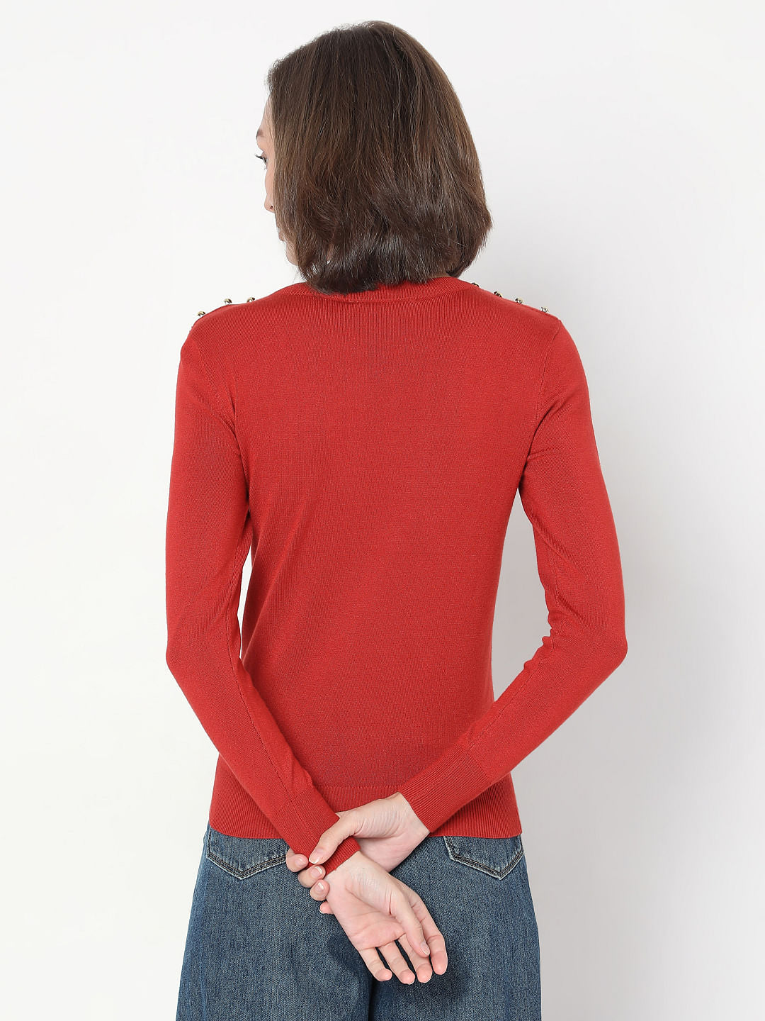Red Long Sleeve Knit Pullover