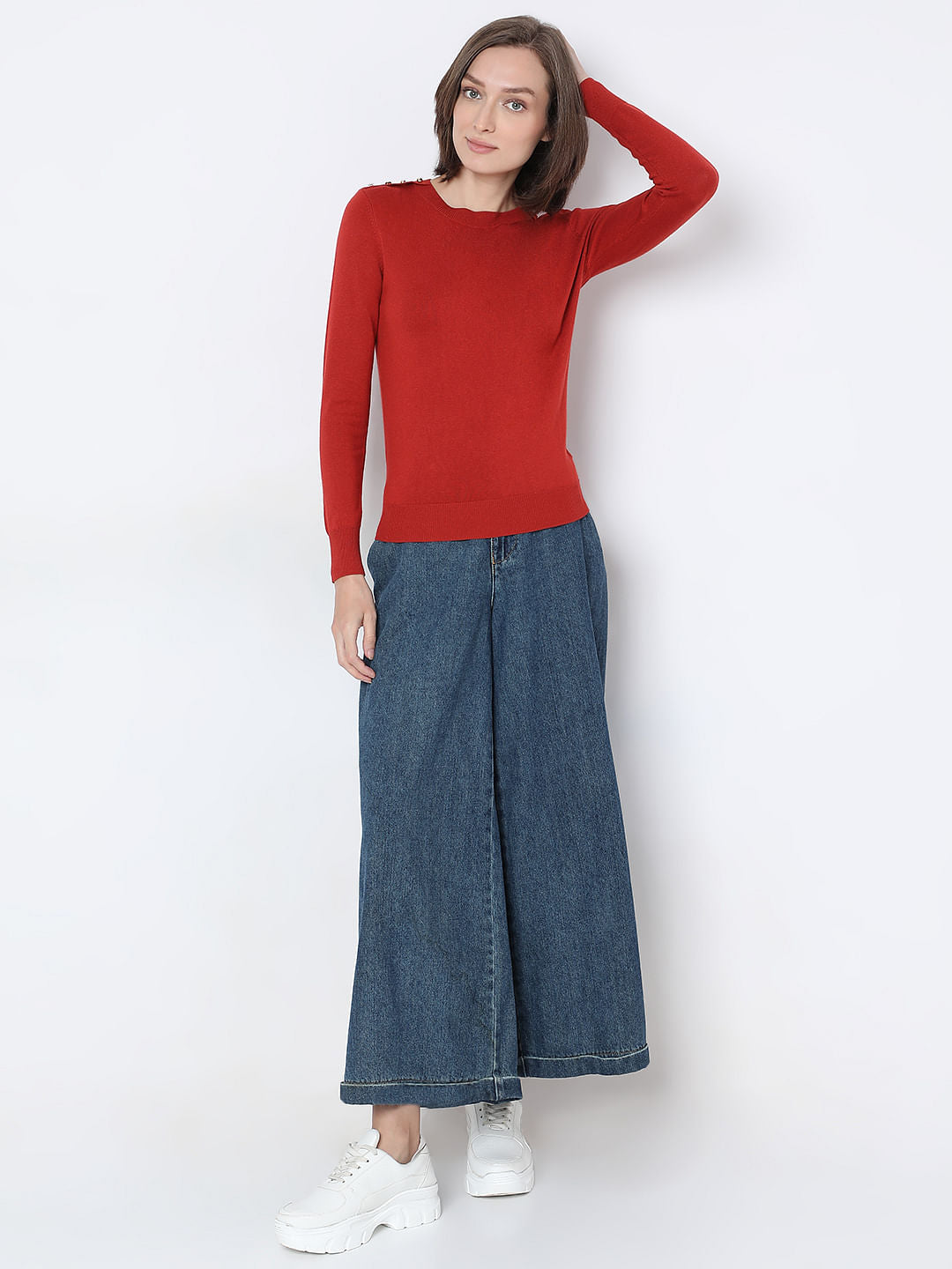 Red Long Sleeve Knit Pullover