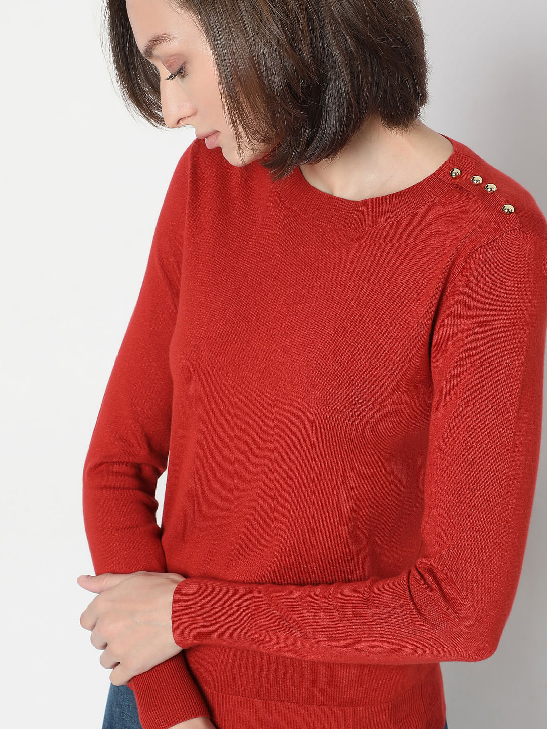 Red Long Sleeve Knit Pullover