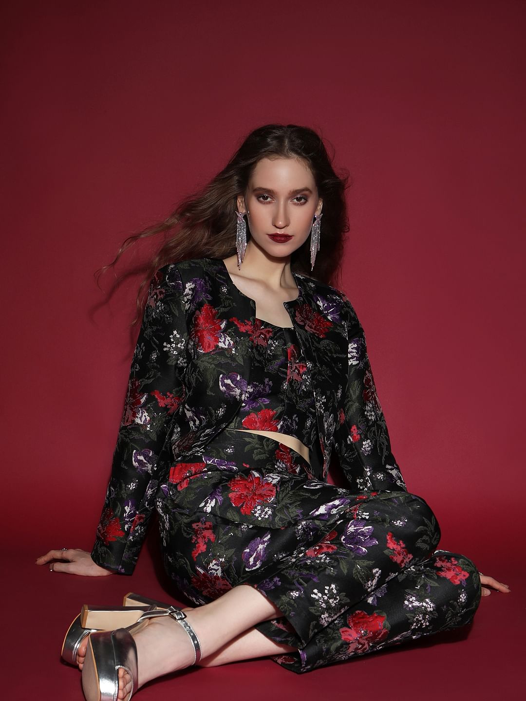 Marquee Black Floral Jacquard Co-Ord Set Jacket