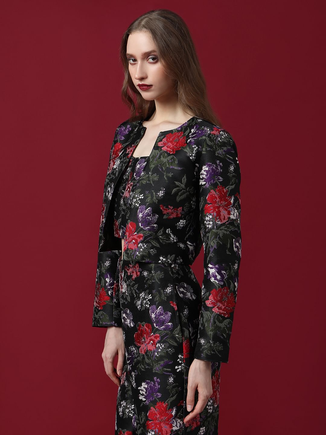 Marquee Black Floral Jacquard Co-Ord Set Jacket