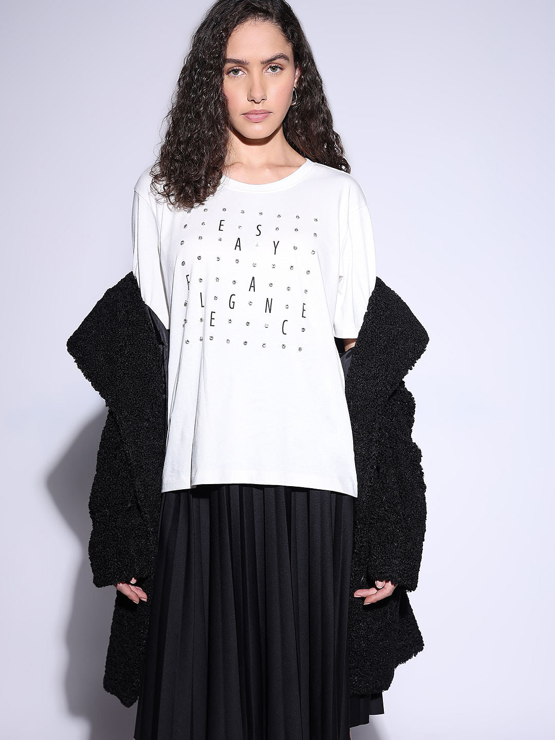 White Rhinestone Detail T-Shirt