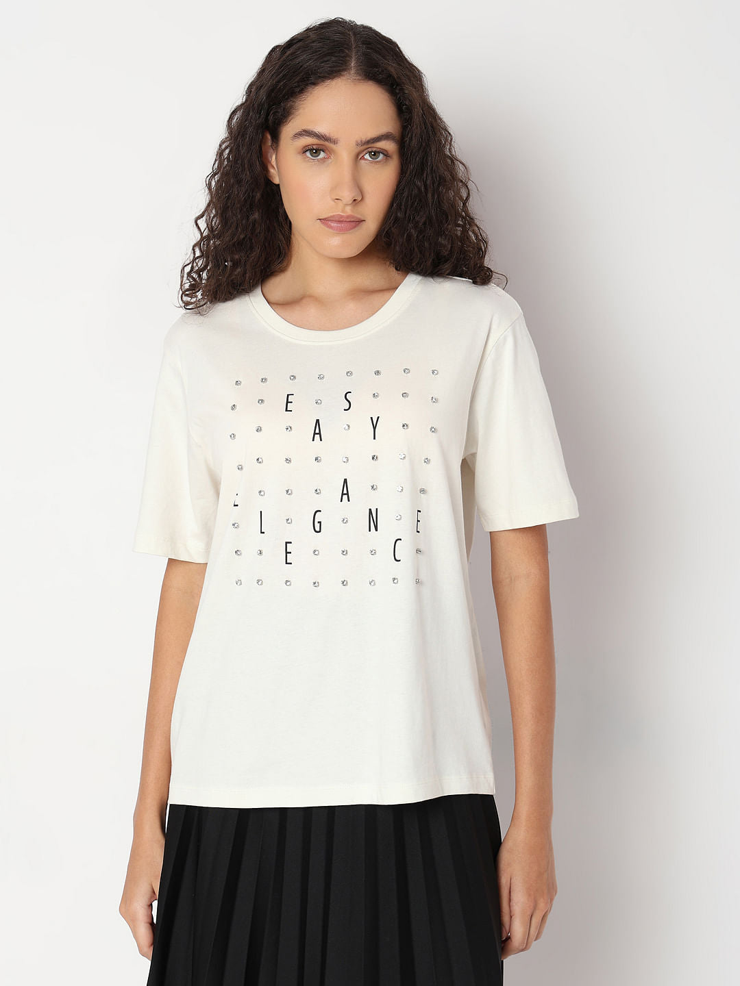 White Rhinestone Detail T-Shirt