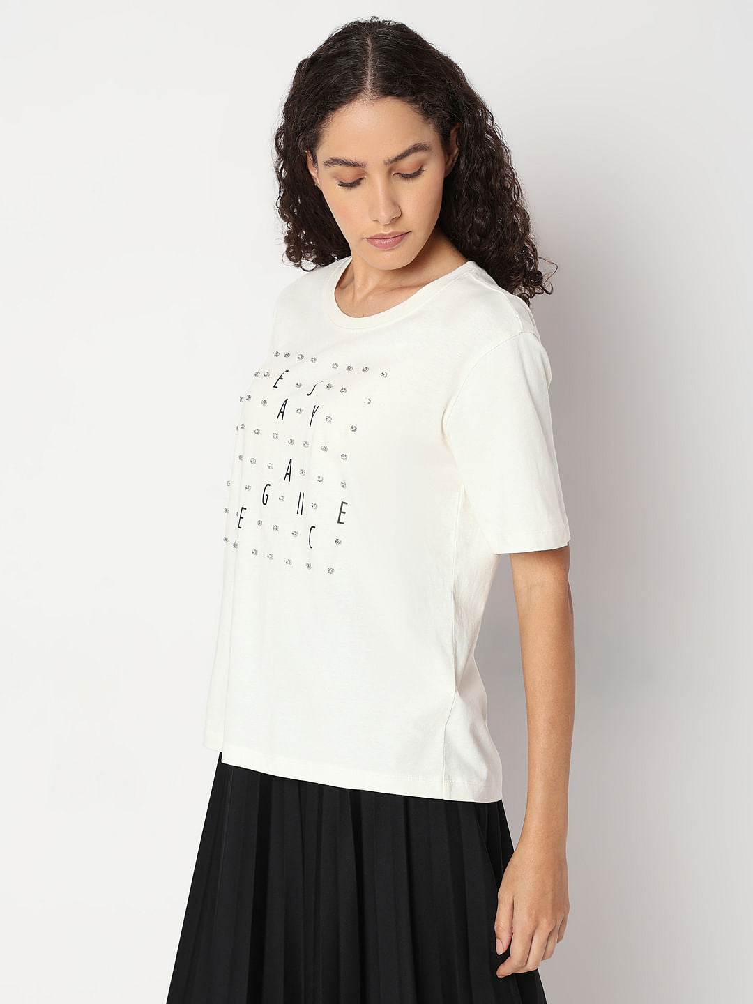 White Rhinestone Detail T-Shirt