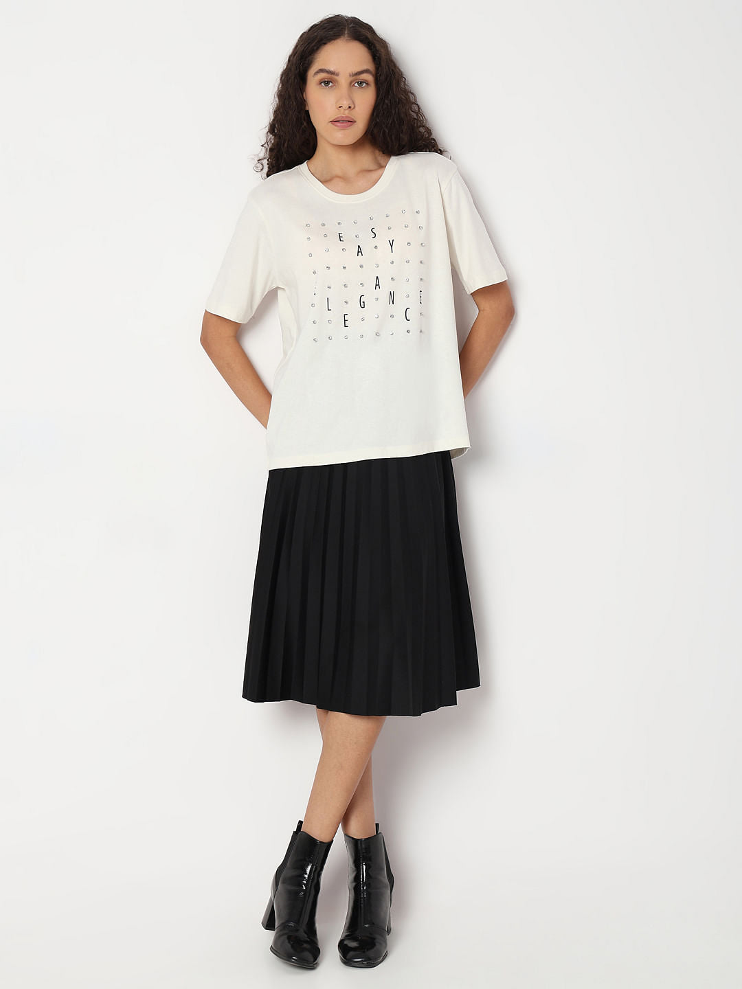 White Rhinestone Detail T-Shirt