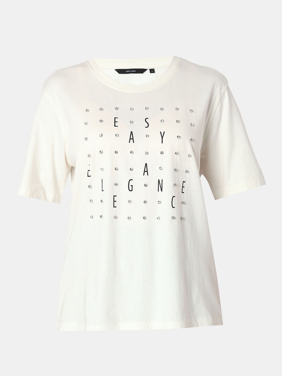 White Rhinestone Detail T-Shirt