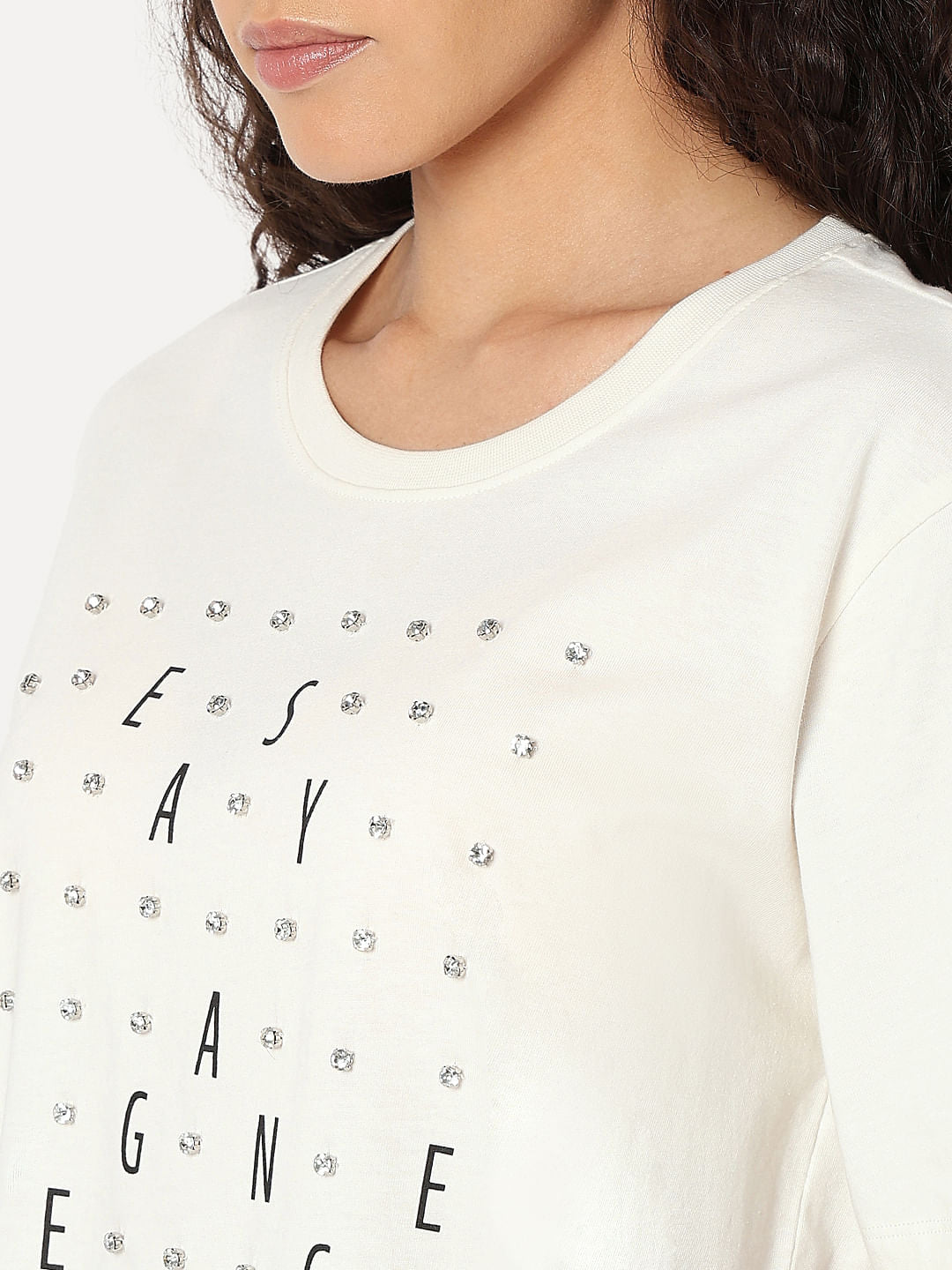 White Rhinestone Detail T-Shirt