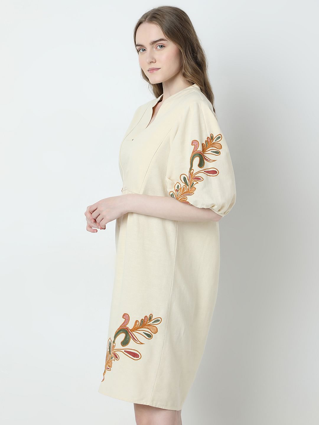 Beige Printed Mini Dress