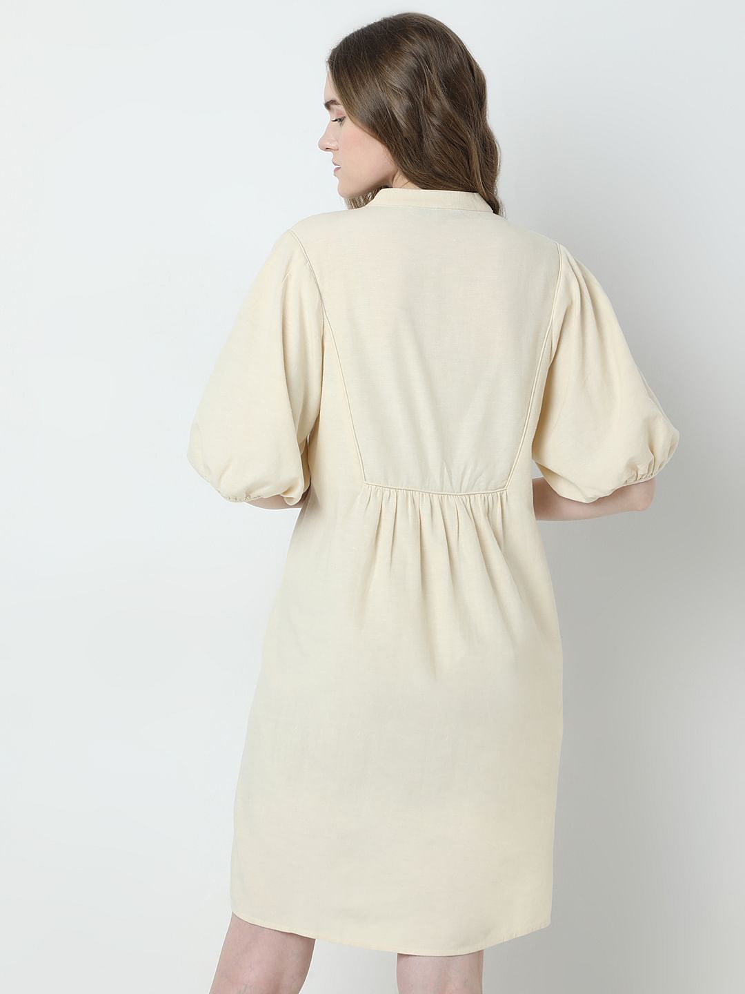 Beige Printed Mini Dress
