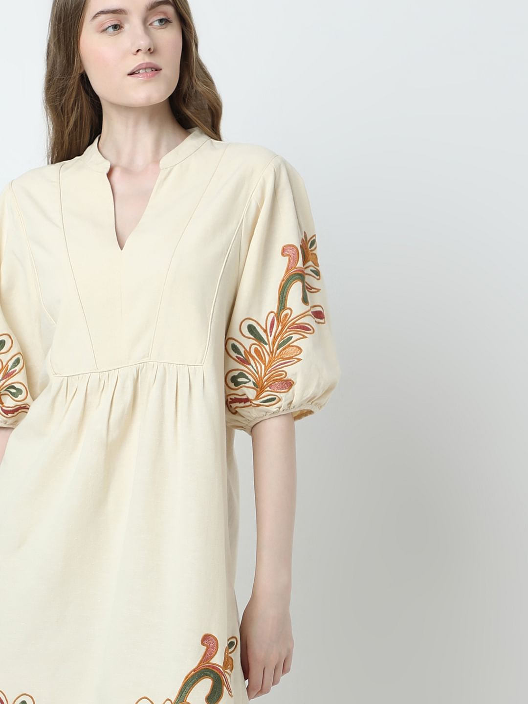 Beige Printed Mini Dress